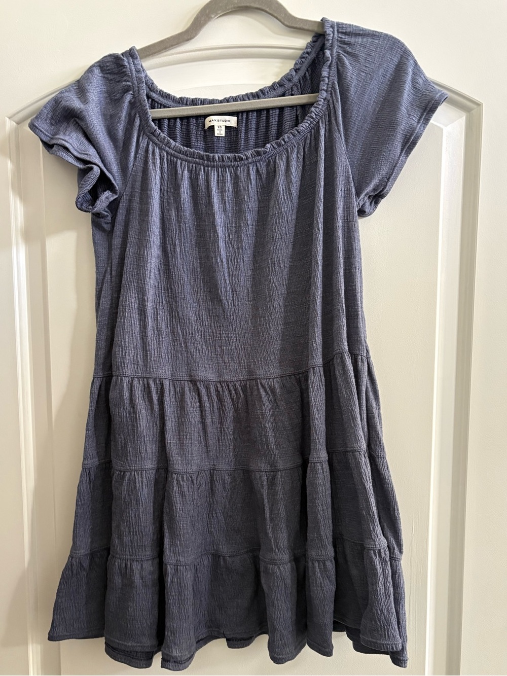 Max Studio Slate Blue Tiered Short Sleeve Dress
